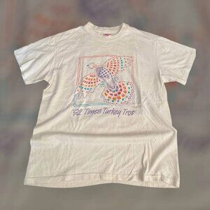 Vintage 90s 1992 Times Turkey Trot Graphic Nature T-Shirt Hanes Size Large